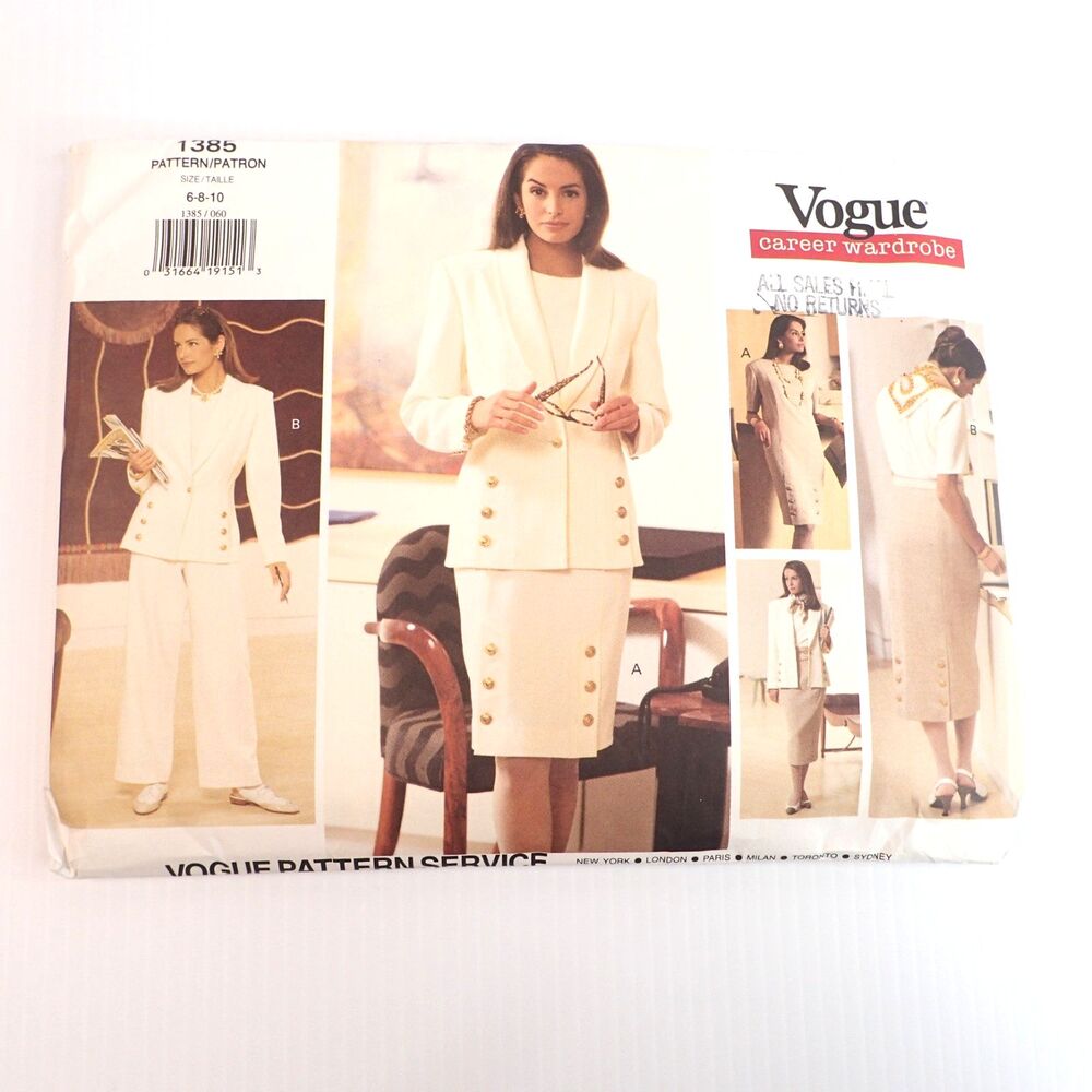 Vtg Vogue Women's 5 Piece Career Wardrobe Sewing Pattern 1385 SZ 6 8 10 UNCUT FF